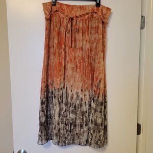 NIC + ZOE Heat Wave Orange, Brown & Cream Flowy Chiffon Maxi Skirt 14
